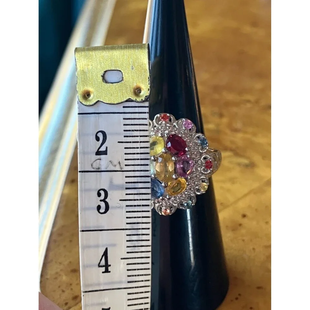 Natural Sapphire Sterling Silver Cocktail Ring Size 6